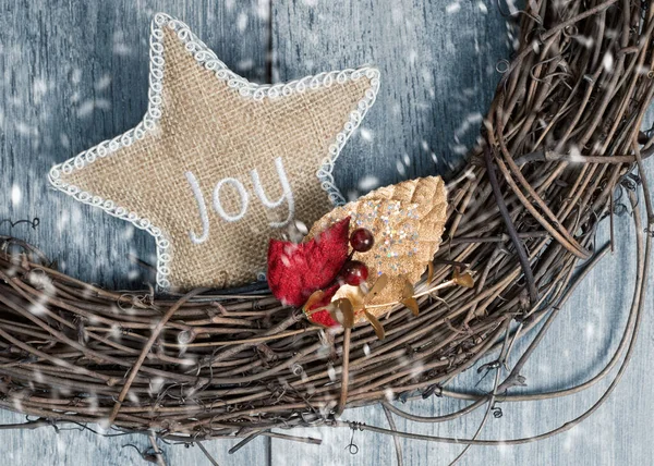 Joy Christmas Holiday Wreath Landscape Version — Stock Photo, Image