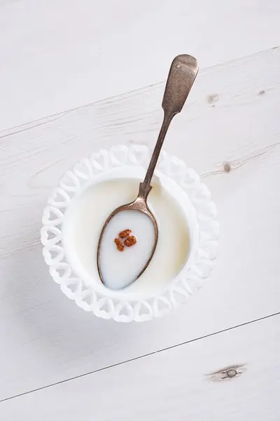 Cereal Bowl Three Pieces Left Milk Spoon Royalty Free Stock Images