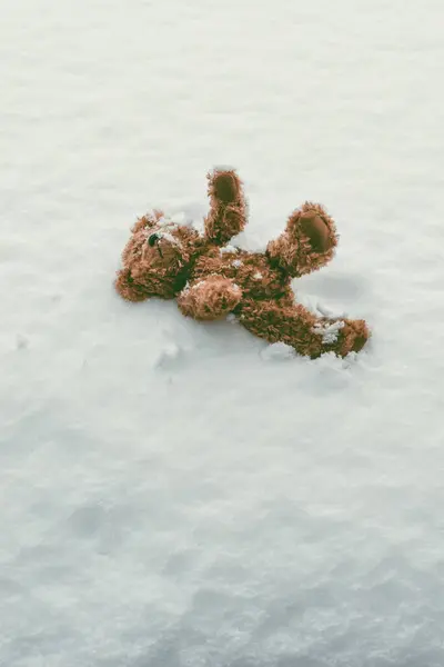 Teddy Bear Lying Snow — Stock Photo, Image