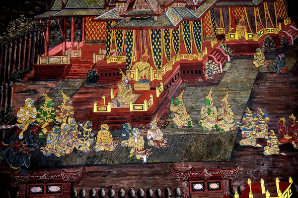 Ramayana Pintura Parede Arte Mito História Ramayana Grande Palácio Bangkok — Fotografia de Stock
