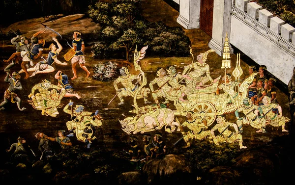 Ramayana Malování Zdi Umění Mýtus Ramayana Příběh Grand Palace Bangkok — Stock fotografie