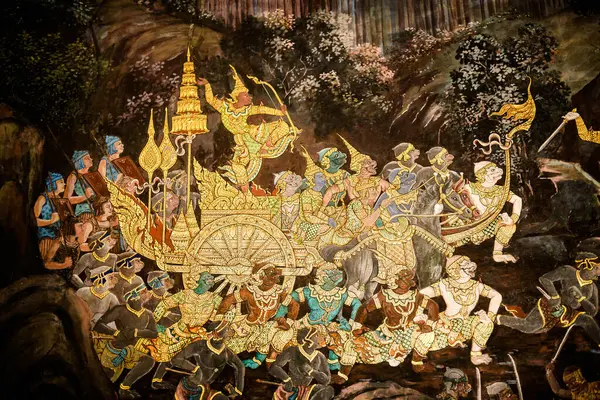 Ramayana Malování Zdi Umění Mýtus Ramayana Příběh Grand Palace Bangkok — Stock fotografie