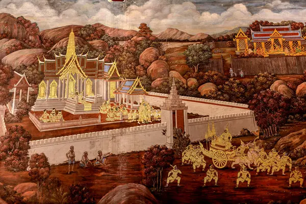 Ramayana Malování Zdi Umění Mýtus Ramayana Příběh Grand Palace Bangkok — Stock fotografie