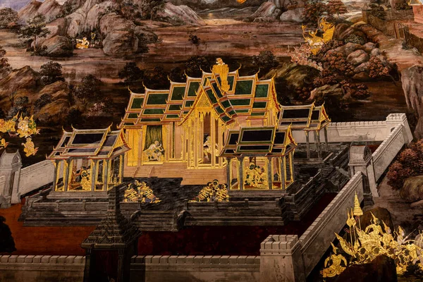 Картина Рамаяна Стіні Мистецтва Міф Історії Рамаяна Великому Палаці Бангкока — стокове фото