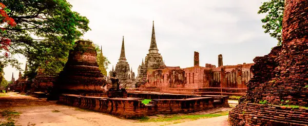 Ayutthaya Parque Histórico Edifício Ruína Entre Grande Área Desembarque Província — Fotografia de Stock