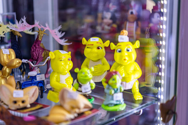 Bangkok, Thailand. - September 23, 2023 : Miniature dolls Japanese plastic model kits in different figures and styles, selling at MIXT Chatuchak for souvenir with selective focus.