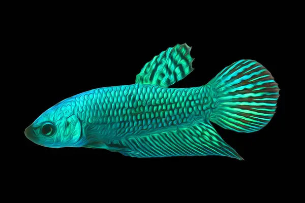Betta Рыбы Дикого Типа Масляной Краской Иллюстрация Зеленого Тона Сиамская — стоковое фото