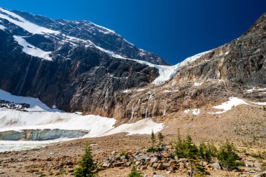 Angel Glacier Mount Edith Cavell in 2021 summer. Jasper National Park beautiful landscape. Alberta, Canada. Canadian Rockies Mountains nature scenery.
