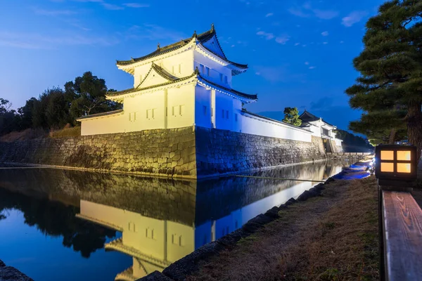 stock image Kyoto, Japan - FEB 19 2023 : Nijo Castle moat Southeast Corner Yagura Turret lighting at night.