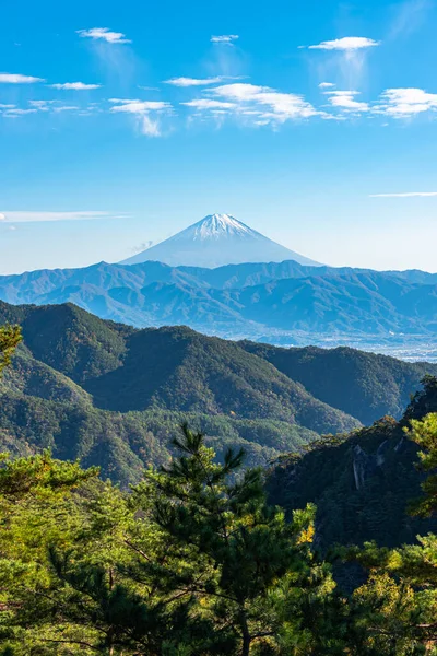 Berg Fuji Het Werelderfgoed Prachtig Uitzicht Omgeving Dennenbossen Voorgrond Blauwe — Stockfoto