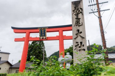 Kyoto, Japonya - 12 Haziran 2023: Matsunoo Taisha Tapınağı Torii Kapısı.