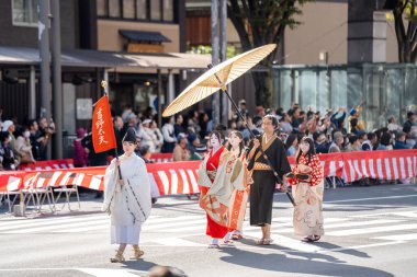 Kyoto, Japonya - 22 Ekim 2023: Jidai Matsuri (Çağlar Festivali), Kyoto 'nun üç büyük festivalinden biri..
