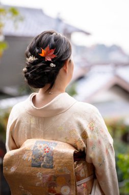 Japanese Female Kimono Portrait back view photography. Kyoto, Japan.