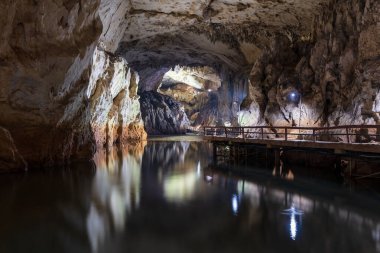 Akiyoshido mağarası. Akiyoshidai Quasi Ulusal Parkı, Yamaguchi, Japonya 'da çözümsel bir mağara..