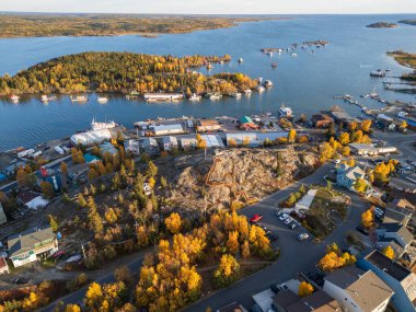Aerial view of Yellowknife Bay and Old Town in Autumn. Yellowknife, Great Slave Lake, Northwest Territories, Canada. clipart