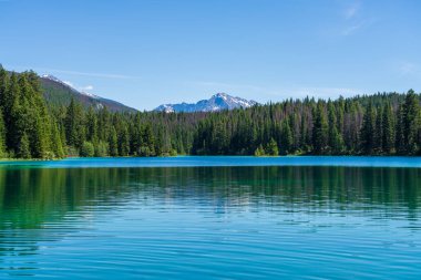 Beş Gölün Vadisi 'nin İkinci Gölü. Jasper Ulusal Parkı 'ndaki Tranquil Turkuaz Gölü, Alberta, Kanada.