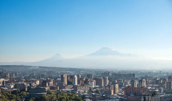 City skyline of Yerevan with Ararat mountain on the background.