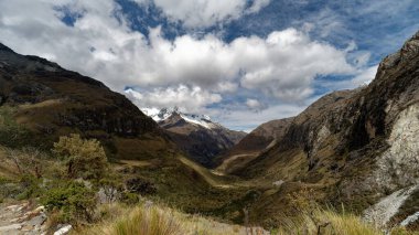  Peru 'nun yüksek And Dağları' nın Cordeleira Blanca bölgesindeki uzak kar manzaraları.