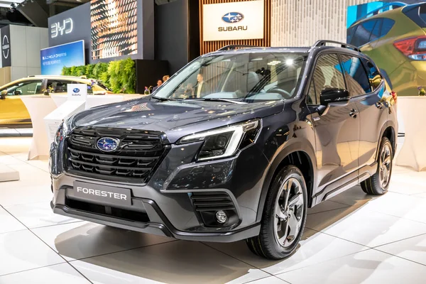 stock image Subaru Forester SUV car showcased at the Brussels Autosalon European Motor Show. Brussels, Belgium - January 13, 2023.