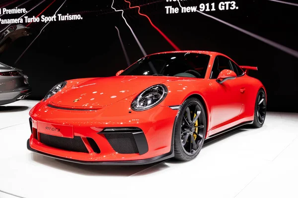 Porsche 911 Gt3 Carro Esportivo Salão Internacional Genebra Genebra Suíça — Fotografia de Stock