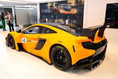 McLaren 650S GT3 sports car at the Geneva International Motor Show. Switzerland - March 2, 2016. clipart