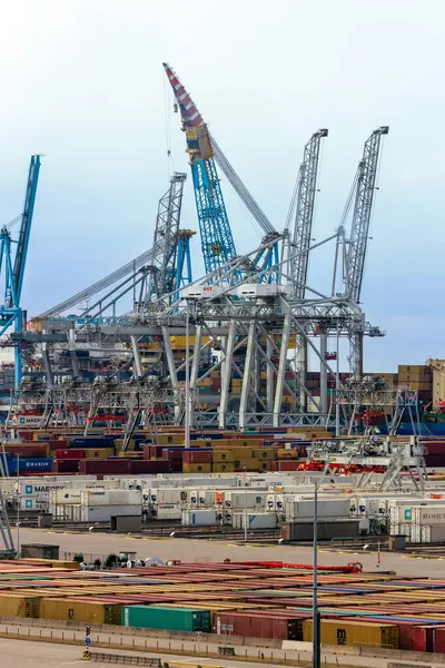 stock image Shipping containers and cranes in the ECT Terminal in the Port of Rotterdam. The Netherlands - September 8, 2012