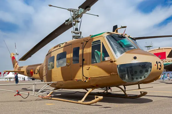 stock image Royal Moroccan Air Force Bell UH-1 Huey helicopter at Marrakesh Airport. Marrakech, Morocco - April 28, 2016