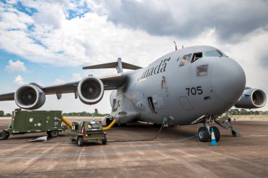 Boeing C-17A Globemaster III military transport plane of the Canadian Forces on the tarmac of RAF Fairford. Gloucestershire, UK - July 13, 2018 clipart