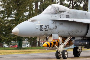 Spanish Air Force F-18 Hornet fighter jet taxiing to the runway at Mont-de-Marsan Air Base. France - May 17, 2019 clipart