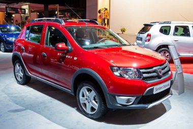 Dacia Sandero Stepway car at the AutoRAI Motor Show. Amsterdam, The Netherlands - Apr 16, 2015 clipart