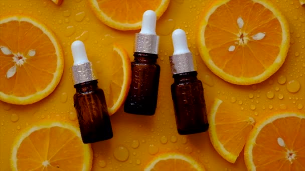 Essential Oil Citrus Bottle Selective Focus Spa — Stock Video