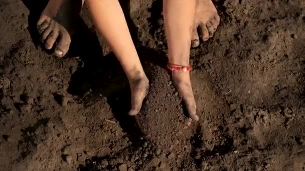 子供はその土を手に持っている 選択的フォーカス キッド — ストック動画