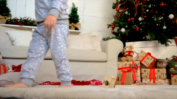 Children Play Christmas Tree Selective Focus Kid — Stock Video