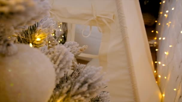 Dětský Pokoj Vánoční Dekorace Doma Selektivní Soustředění Dovolená — Stock video