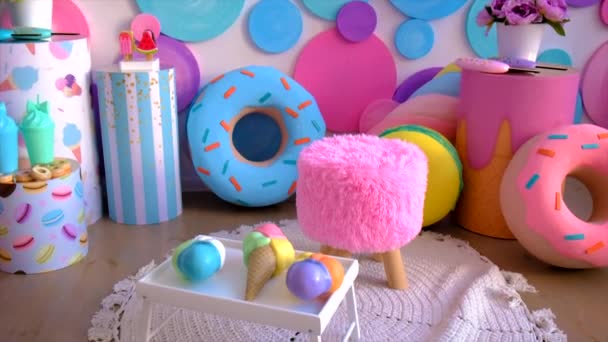 部屋の装飾子供のお菓子 選択的フォーカス — ストック動画