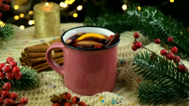 Mulled Wine Background Christmas Tree Selective Focus Holiday — Stock Video