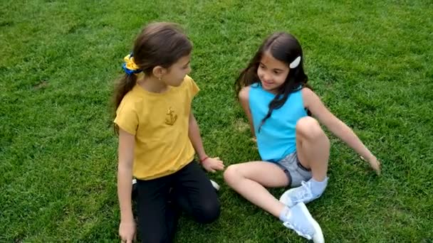 Діти Грають Парку Траві Вибірковий Фокус Діти — стокове відео