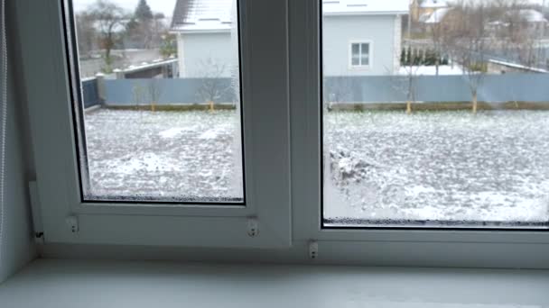 Vaga Islak Pencereler Terli Pencereler Seçici Odaklanma Kış — Stok video