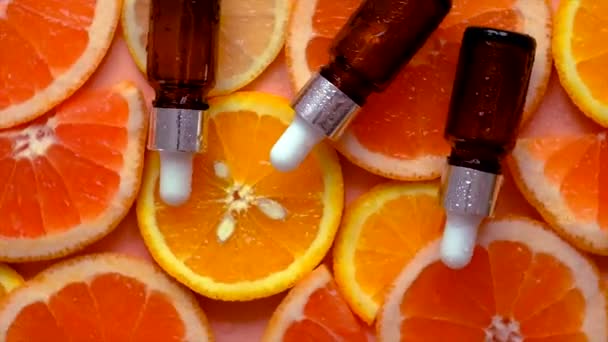Etherische Olie Van Citrus Een Fles Selectieve Focus Kuuroord — Stockvideo