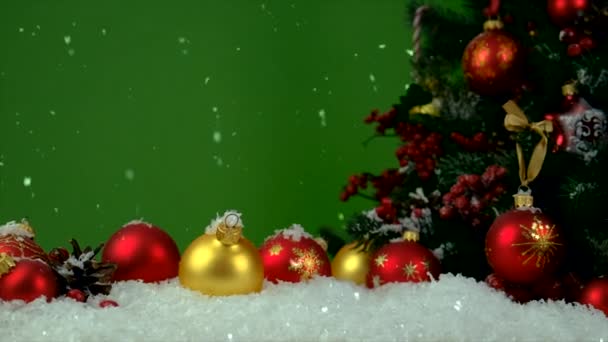 Χριστουγεννιάτικη Διακόσμηση Στο Φόντο Του Χριστουγεννιάτικου Δέντρου Επιλεκτική Εστίαση Διακοπές — Αρχείο Βίντεο