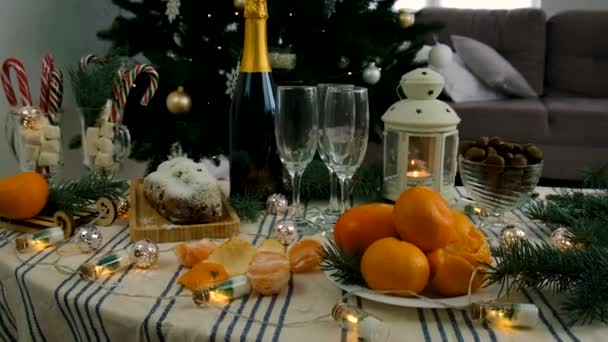 Tavola Natale Champagne Concentrazione Selettiva Vacanze — Video Stock