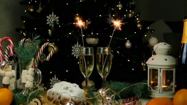 Kerststerretjes Champagne Selectieve Focus Blij — Stockvideo