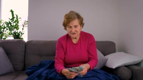 Eine Alte Frau Zählt Dollars Selektiver Fokus Menschen — Stockvideo