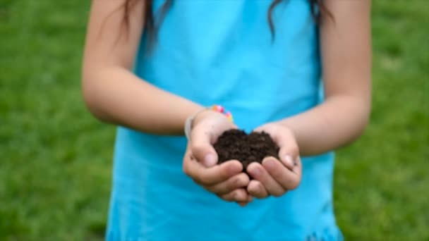 Παιδιά Κρατούν Χώμα Στα Χέρια Τους Επιλεκτική Εστίαση Παιδιά — Αρχείο Βίντεο
