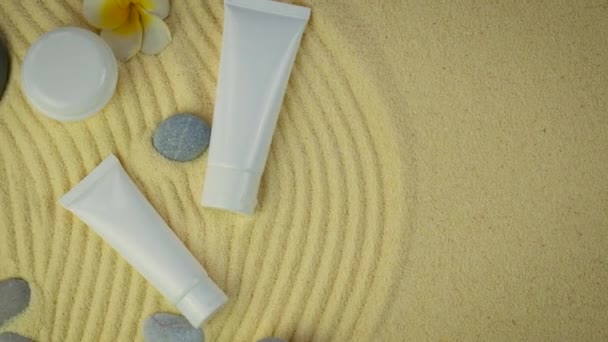 Hintergrund Mit Sand Wellness Kosmetikkonzept Selektiver Fokus Natur — Stockvideo