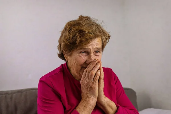 Old Woman Prays Home Selective Focus People Stockfoto