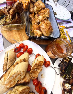 Barbecue food table fried on a fire. selective focus. Food.