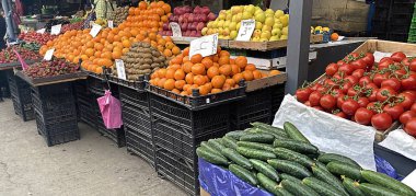 Vegetables and fruits are sold in the market. selective focus. Food.
