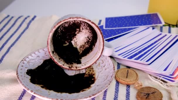 Cup Divination Coffee Grounds Selective Focus Drink — Stockvideo