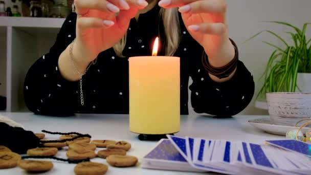 Woman Fortune Teller Fortune Telling Candle Selective Focus People — Video Stock